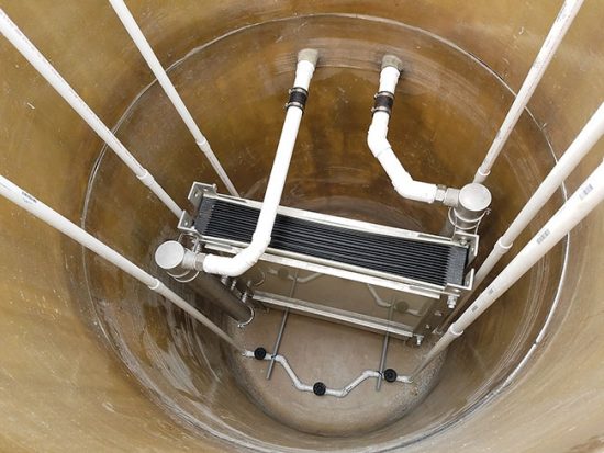 Internal view of MBR vessel showing aeration piping and flat plate membrane module supplied by Alfal Laval. Membrane biological reactors (MBRs) are used for municipal.